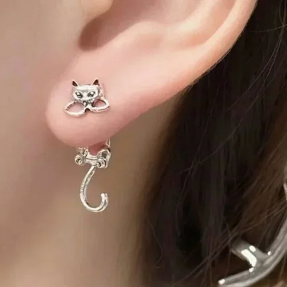 ⭐️❤️FREE Cat Kitten Drop Hipster Hippie Art Artsy Modern Classy Drop Earrings - Picture 8 of 10